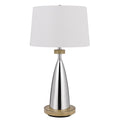 31" Brown Metal Geometric USB Table Lamp With White Empire Shade