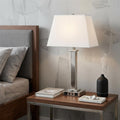 28" Nickel Metal USB Table Lamp With White Shade