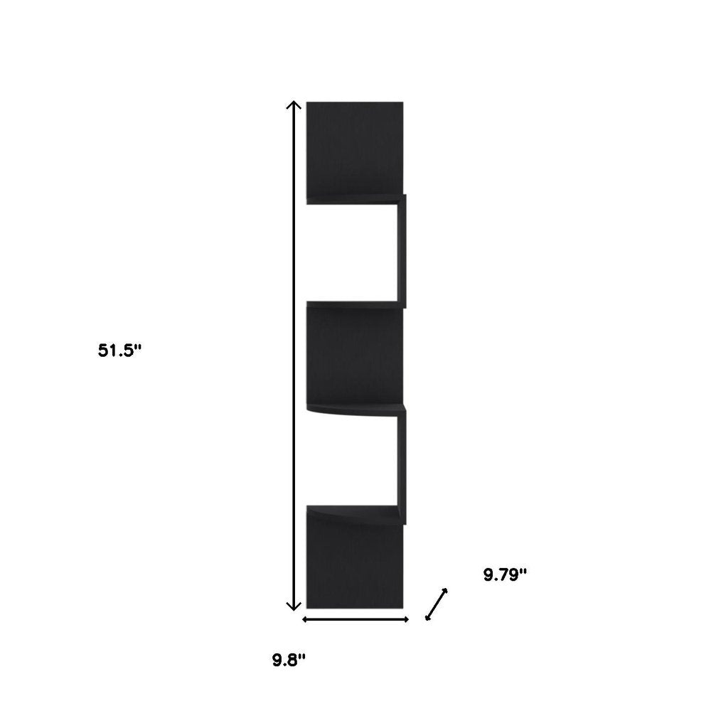 52" Black Wood Wall Mounted Corner Shelf