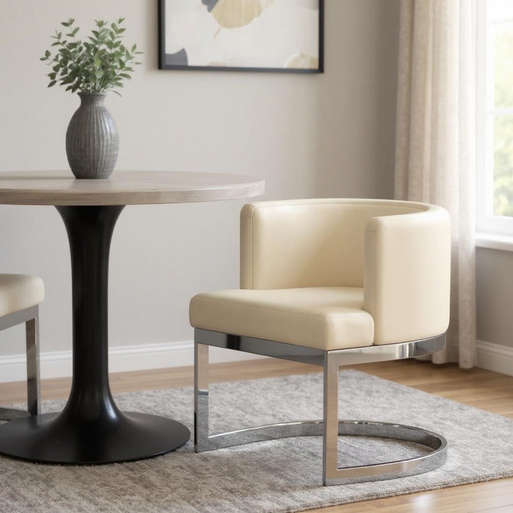 White and Silver Faux Leather Wing Back Dining Side Chair