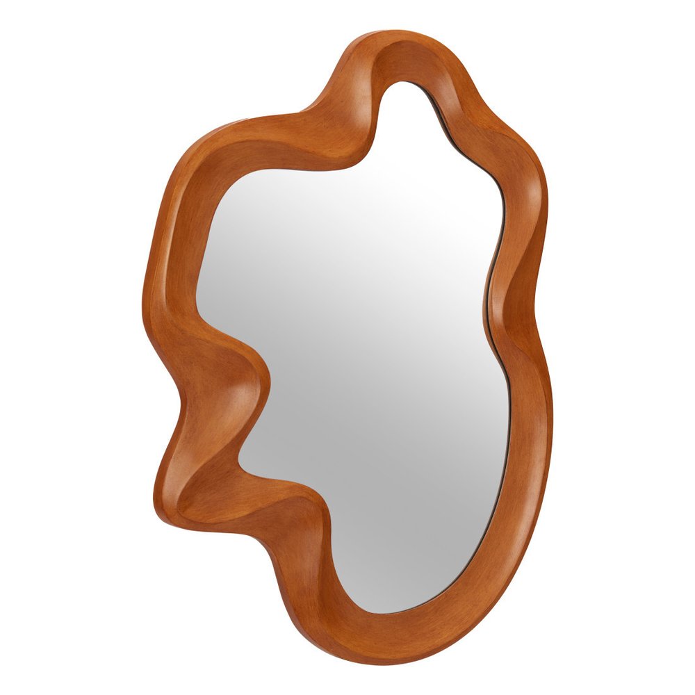 35" Brown Solid Wood Abstract Geometric Framed Accent Mirror