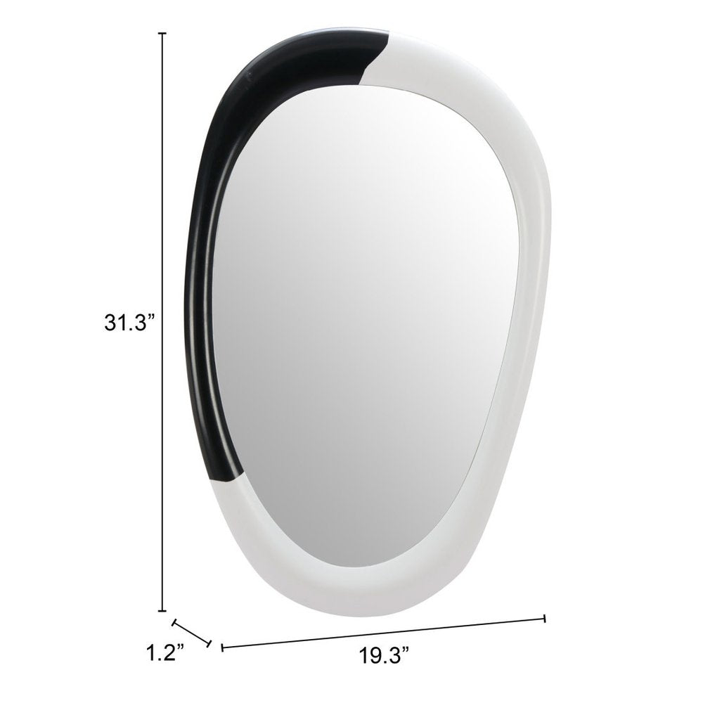 31" Black And White Steel Oval Geometric Framed Accent Mirror