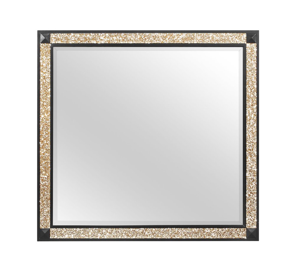 36" Black And Gold Faux Crystal And Wood Dresser Mount Framed Mirror