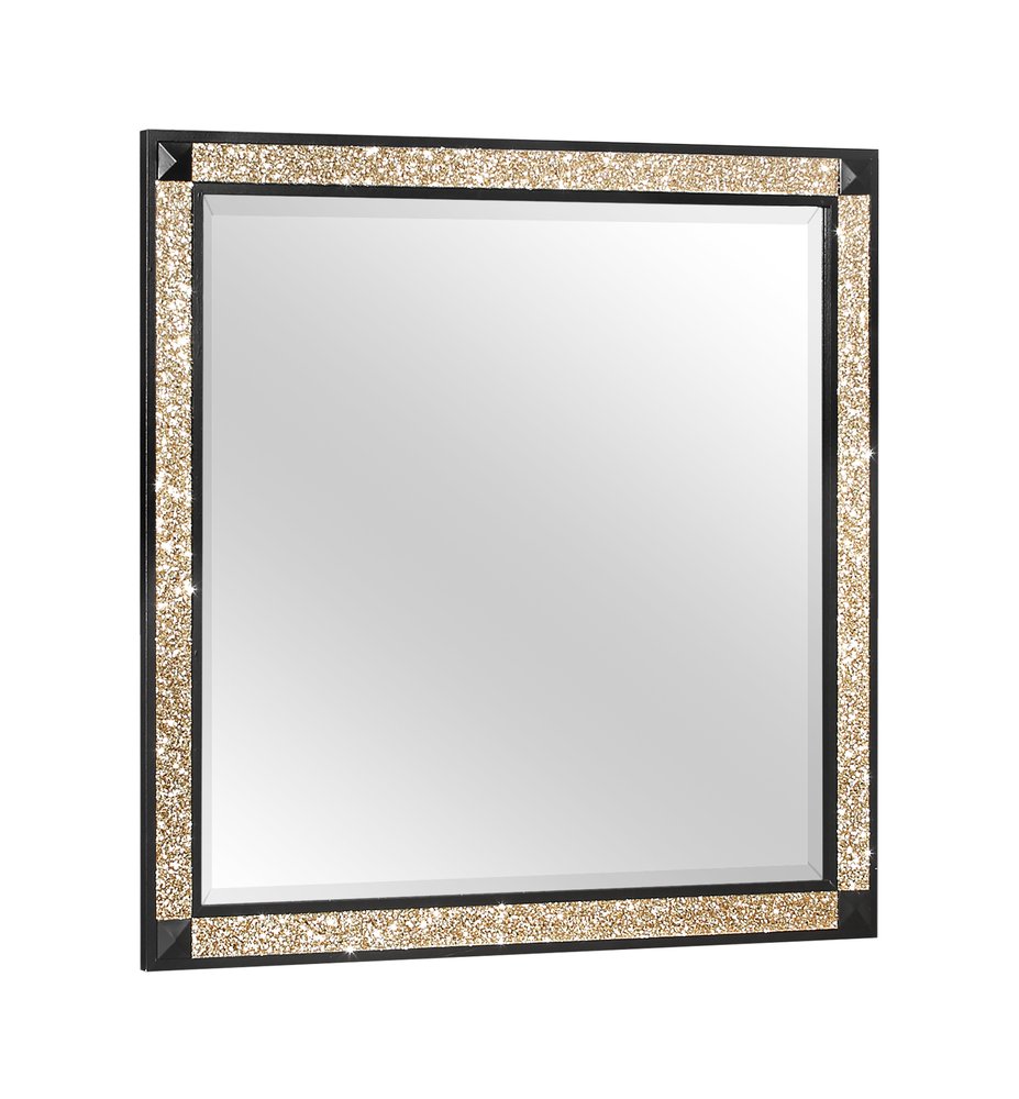 36" Black And Gold Faux Crystal And Wood Dresser Mount Framed Mirror