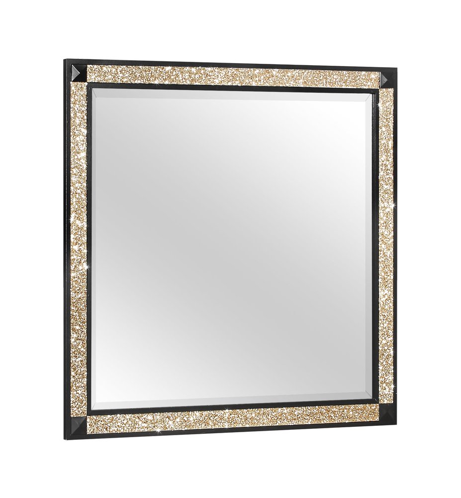 36" Black And Gold Faux Crystal And Wood Dresser Mount Framed Mirror