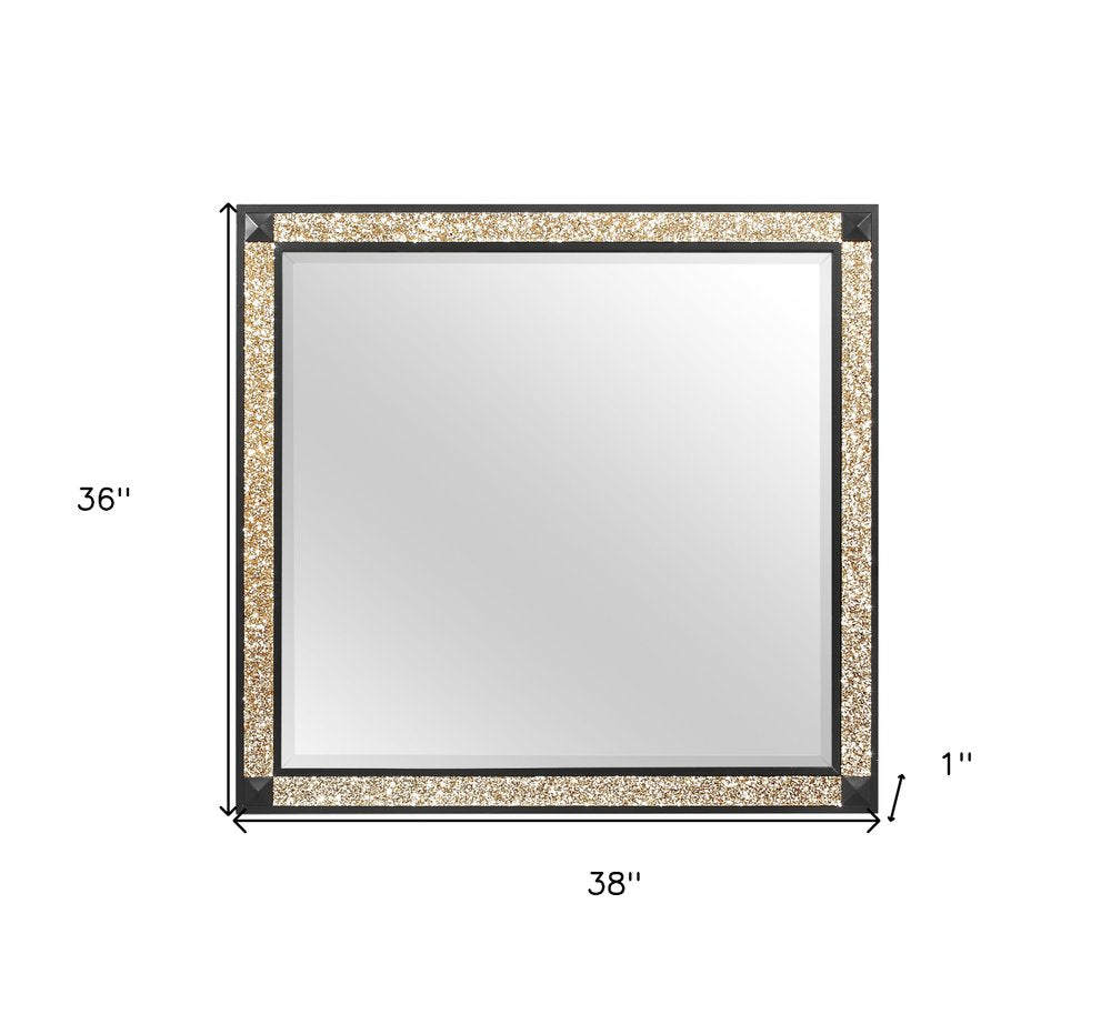 36" Black And Gold Faux Crystal And Wood Dresser Mount Framed Mirror