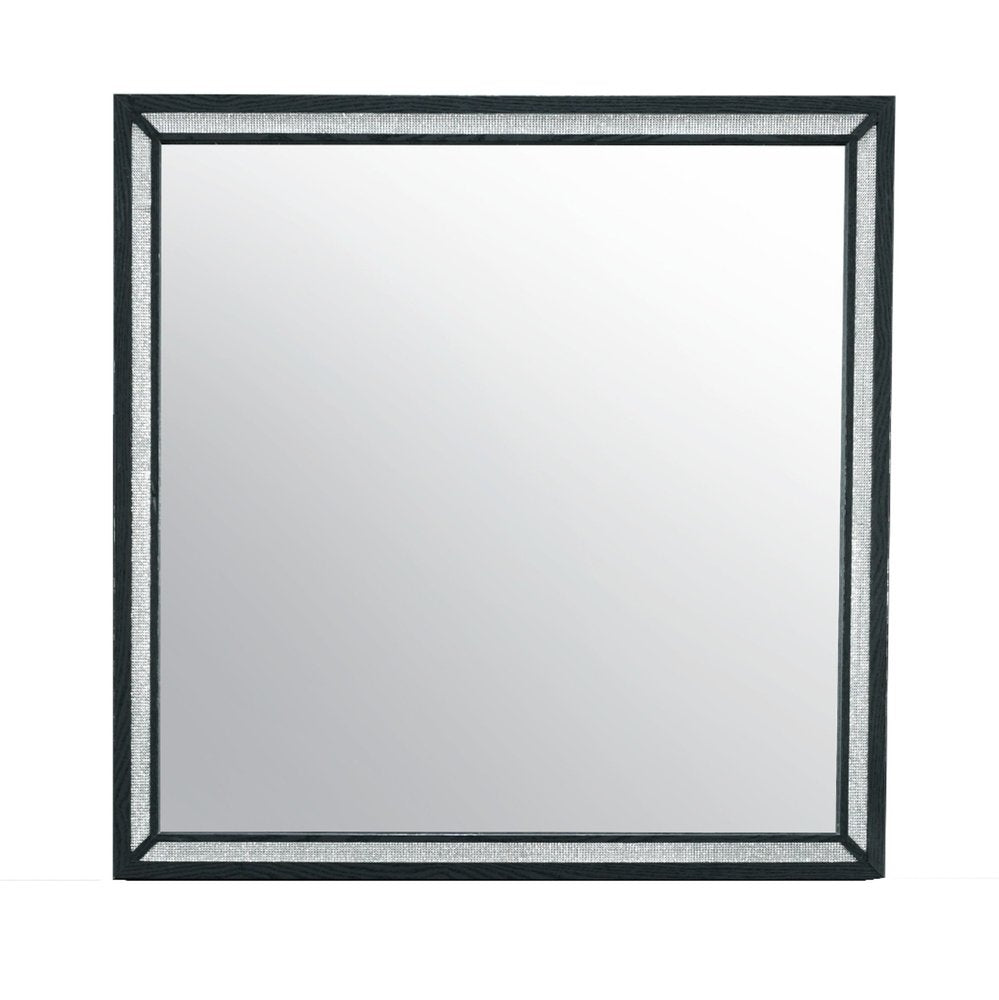 37" Black Faux Crystal And Wood Dresser Mount Framed Mirror