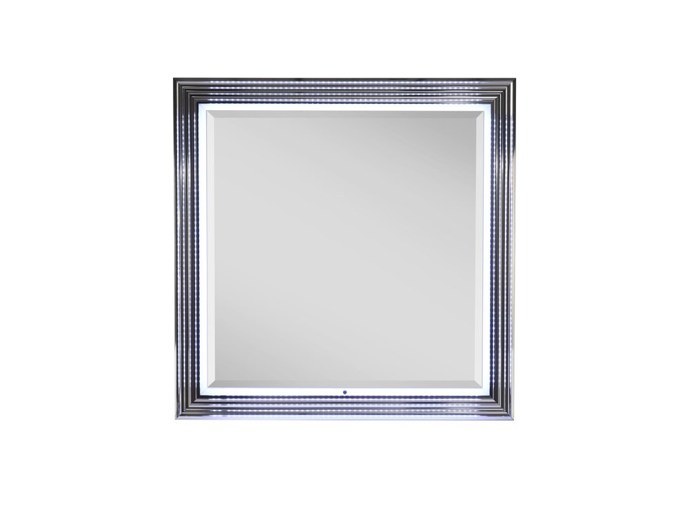 42" Silver And White Wood Square Lighted Dresser Mount Framed Mirror