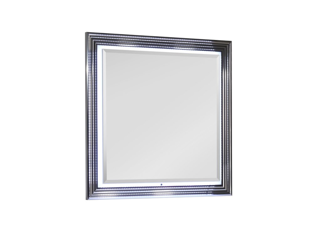 42" Silver And White Wood Square Lighted Dresser Mount Framed Mirror