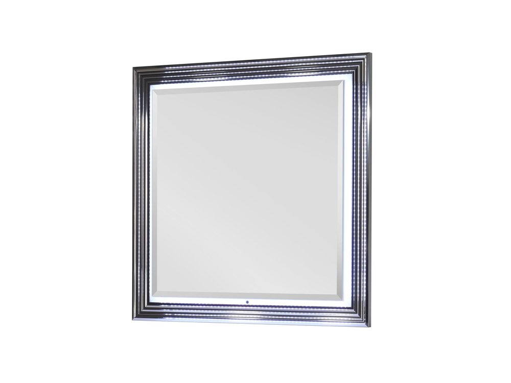 42" Silver And White Wood Square Lighted Dresser Mount Framed Mirror