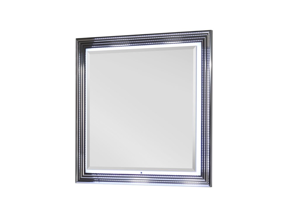 42" Silver And White Wood Square Lighted Dresser Mount Framed Mirror