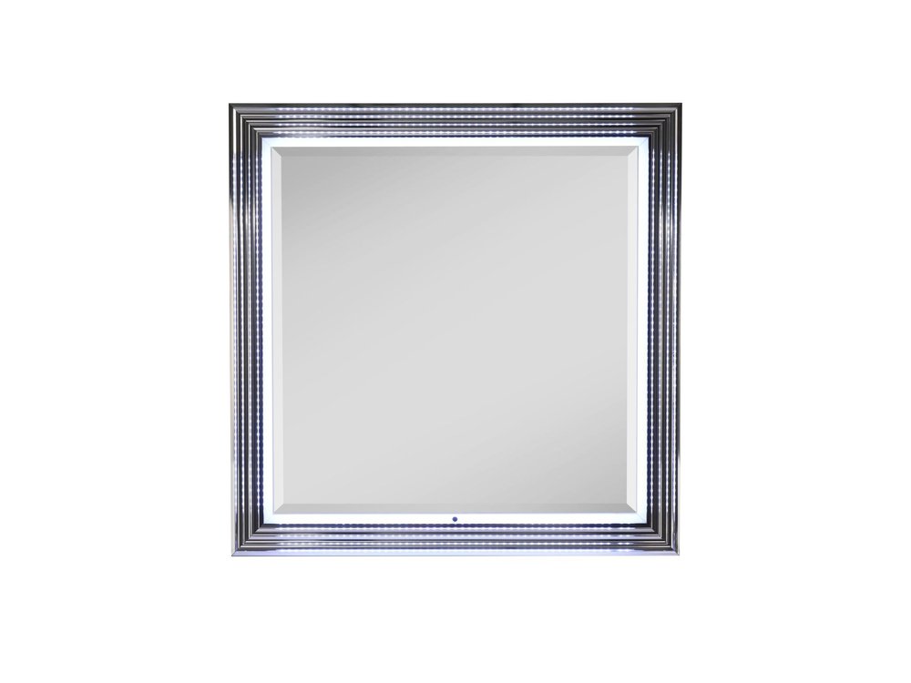 42" Silver And White Wood Square Lighted Dresser Mount Framed Mirror