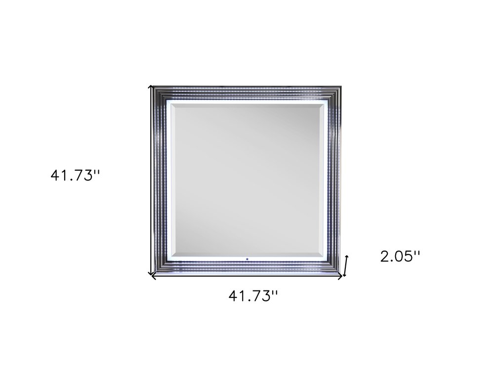 42" Silver And White Wood Square Lighted Dresser Mount Framed Mirror
