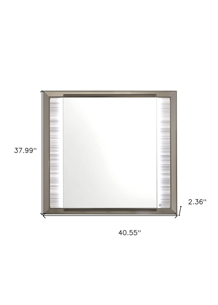 38" White And Silver Wood Lighted Dresser Mount Framed Mirror
