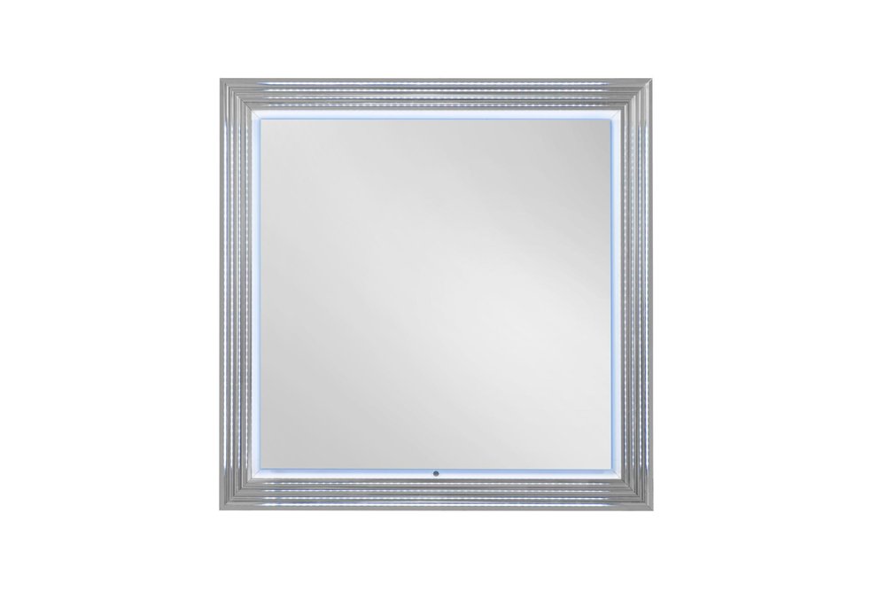 42" White Wood Square Lighted Dresser Mount Framed Mirror