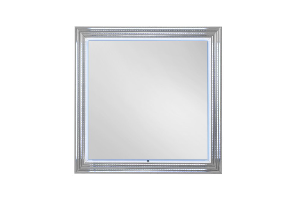 42" White Wood Square Lighted Dresser Mount Framed Mirror