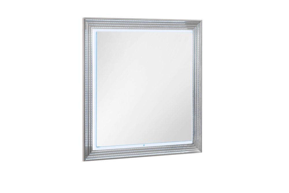 42" White Wood Square Lighted Dresser Mount Framed Mirror