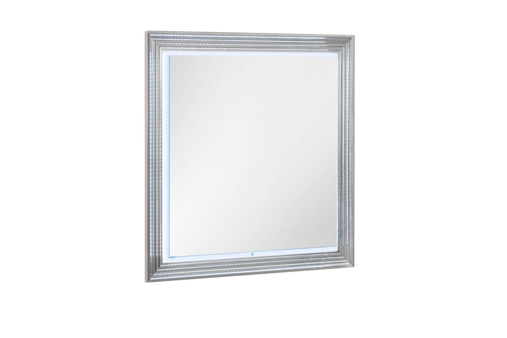 42" White Wood Square Lighted Dresser Mount Framed Mirror