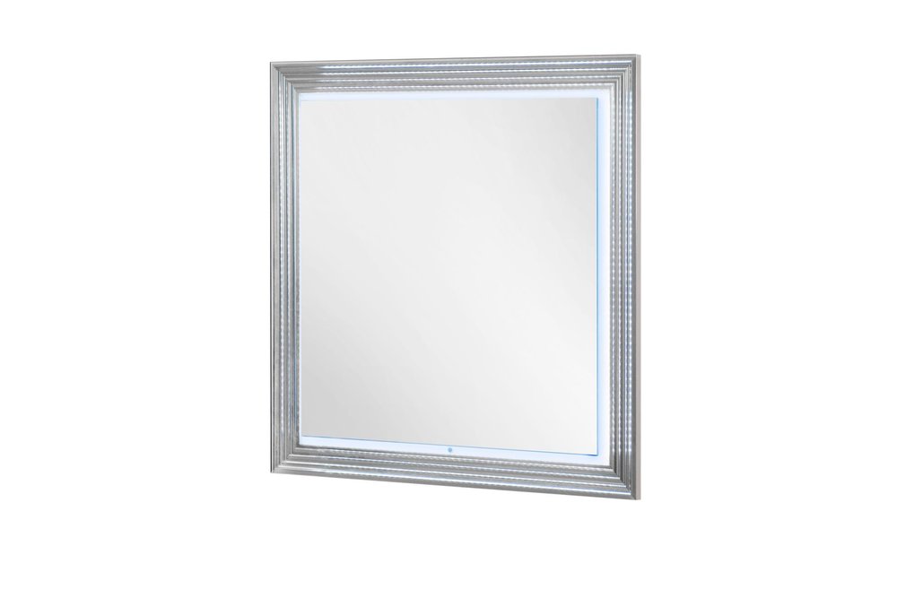 42" White Wood Square Lighted Dresser Mount Framed Mirror