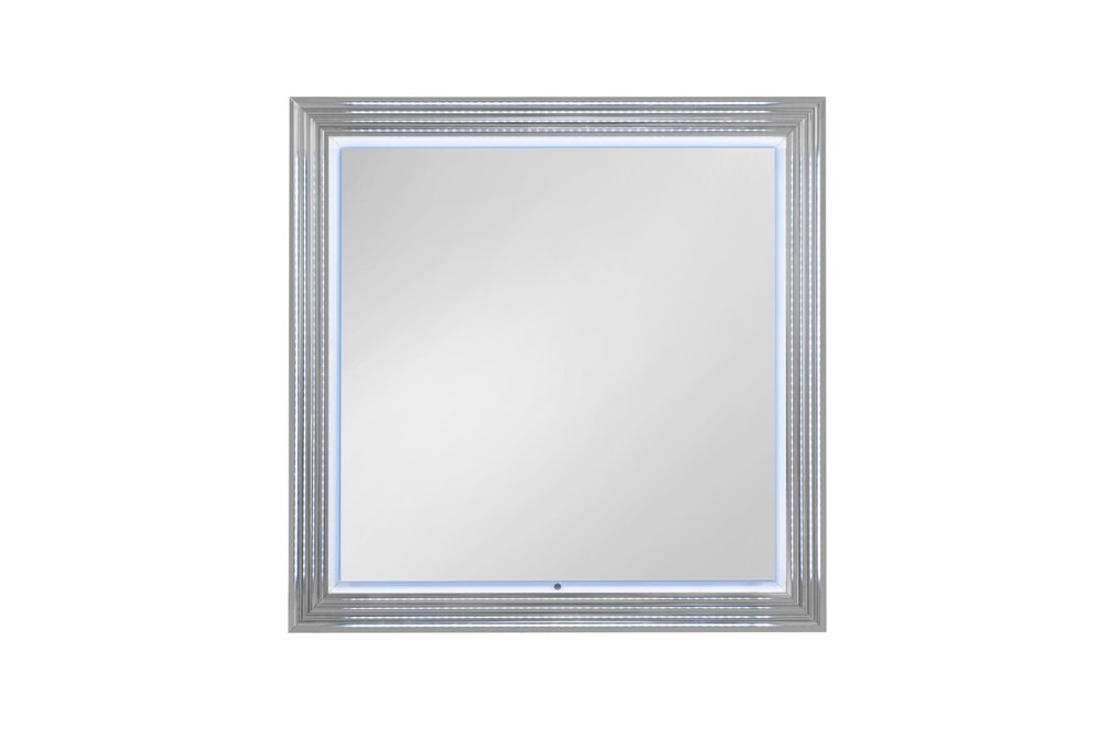 42" White Wood Square Lighted Dresser Mount Framed Mirror