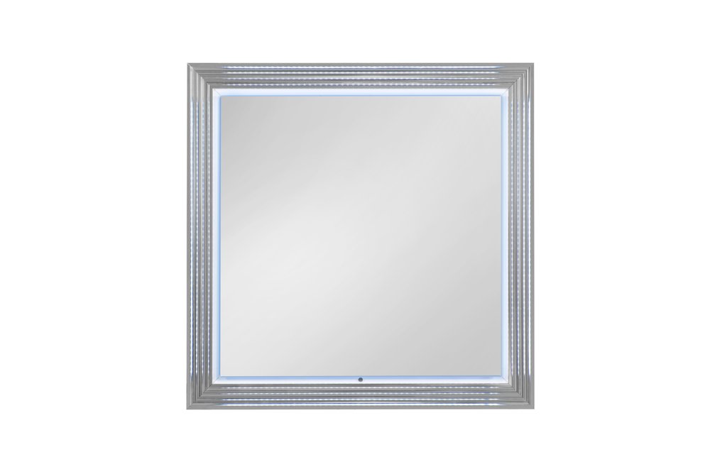 42" White Wood Square Lighted Dresser Mount Framed Mirror
