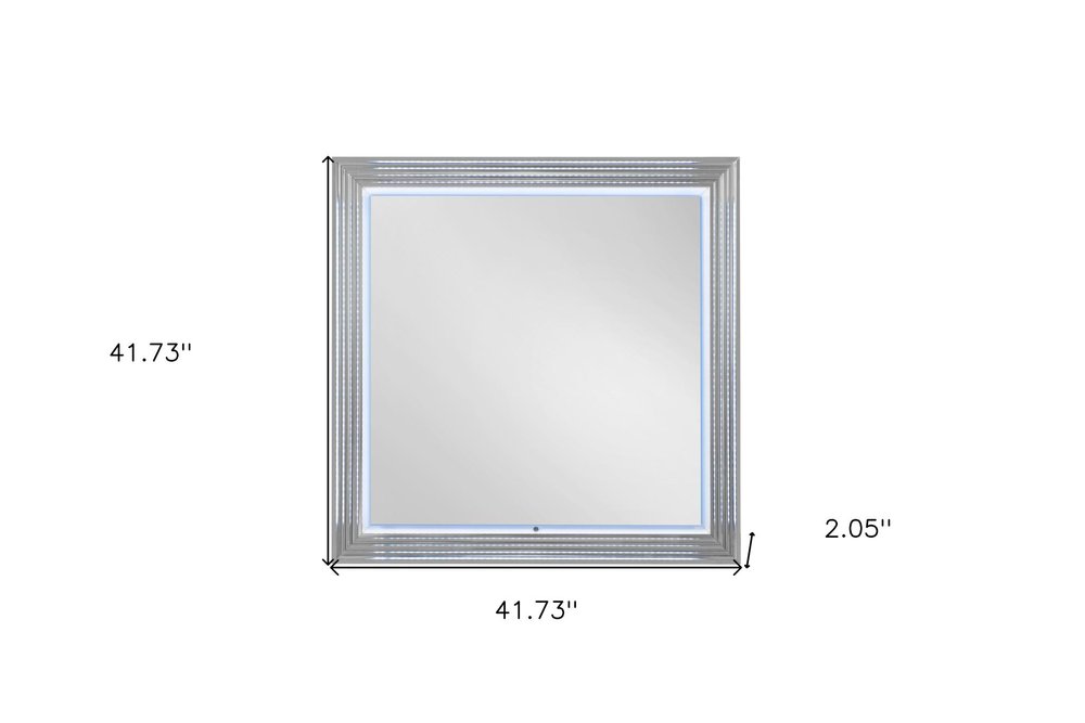 42" White Wood Square Lighted Dresser Mount Framed Mirror