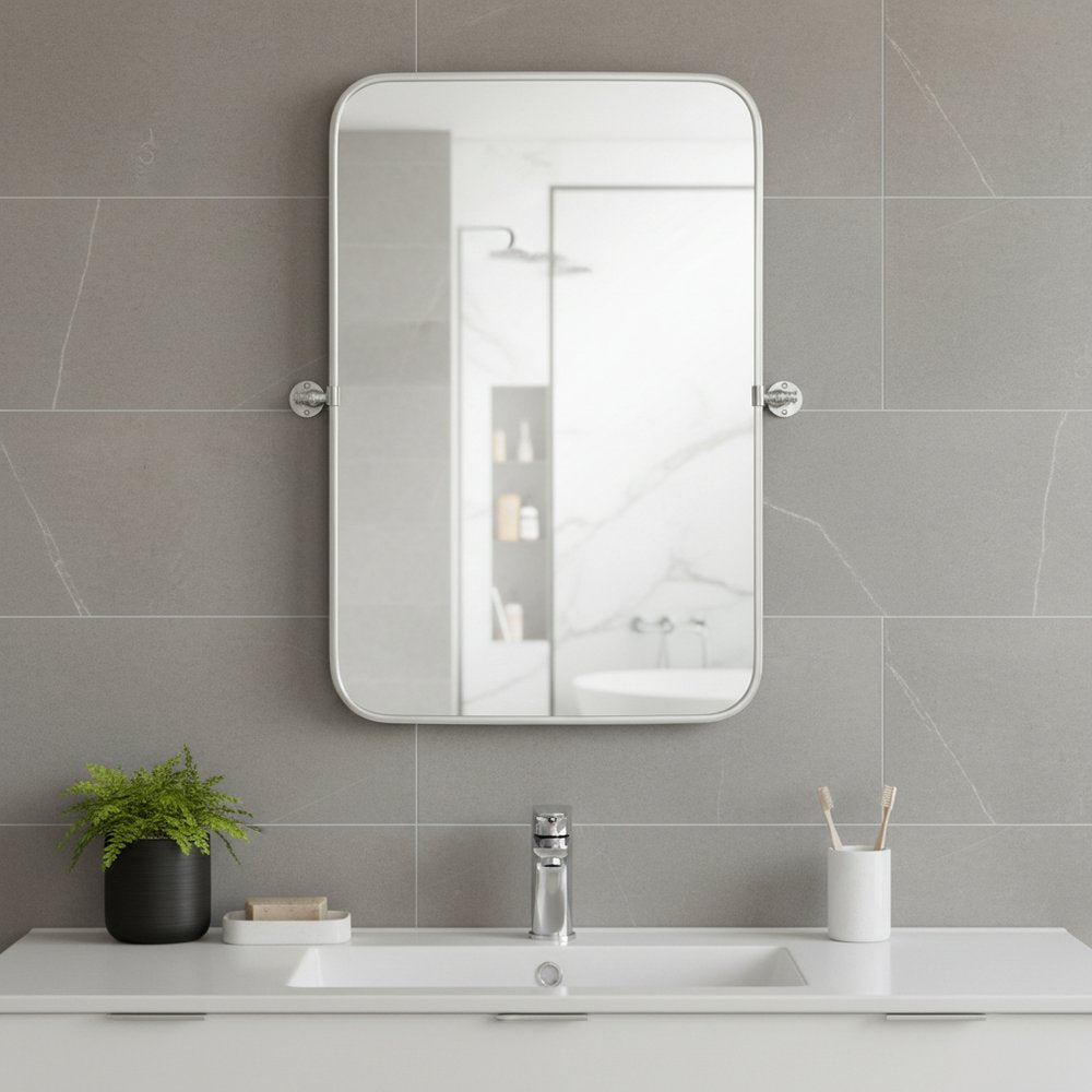 Set of Two 32" Silver Metal Framed Accent Mirrors