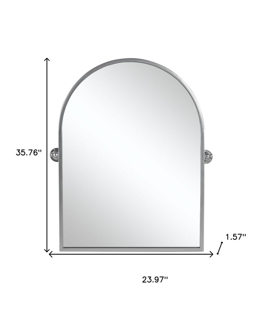 36" Silver Metal Arch Tilting Framed Accent Mirror