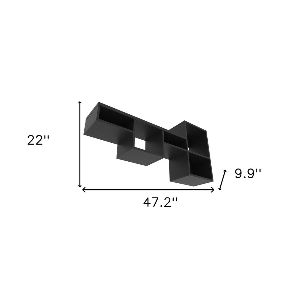47" Black Wood Wall Mounted Cubby Shelf