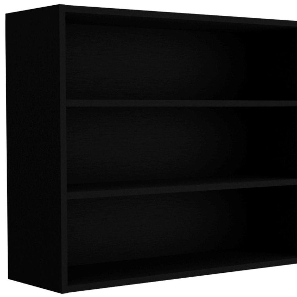36" Black Wood Three Tier Wall Mounted Floating Shelf