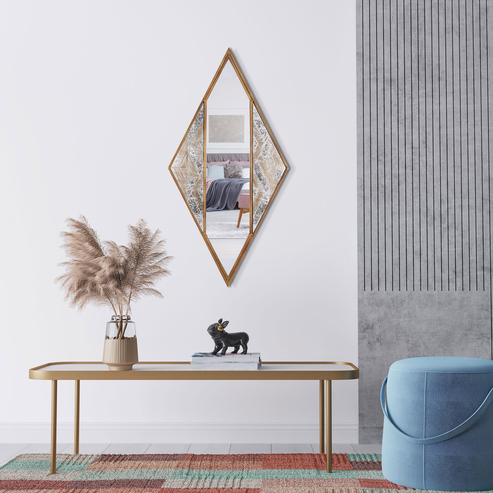 38" Brass And Silver Mixed Metal Diamond Accent Mirror