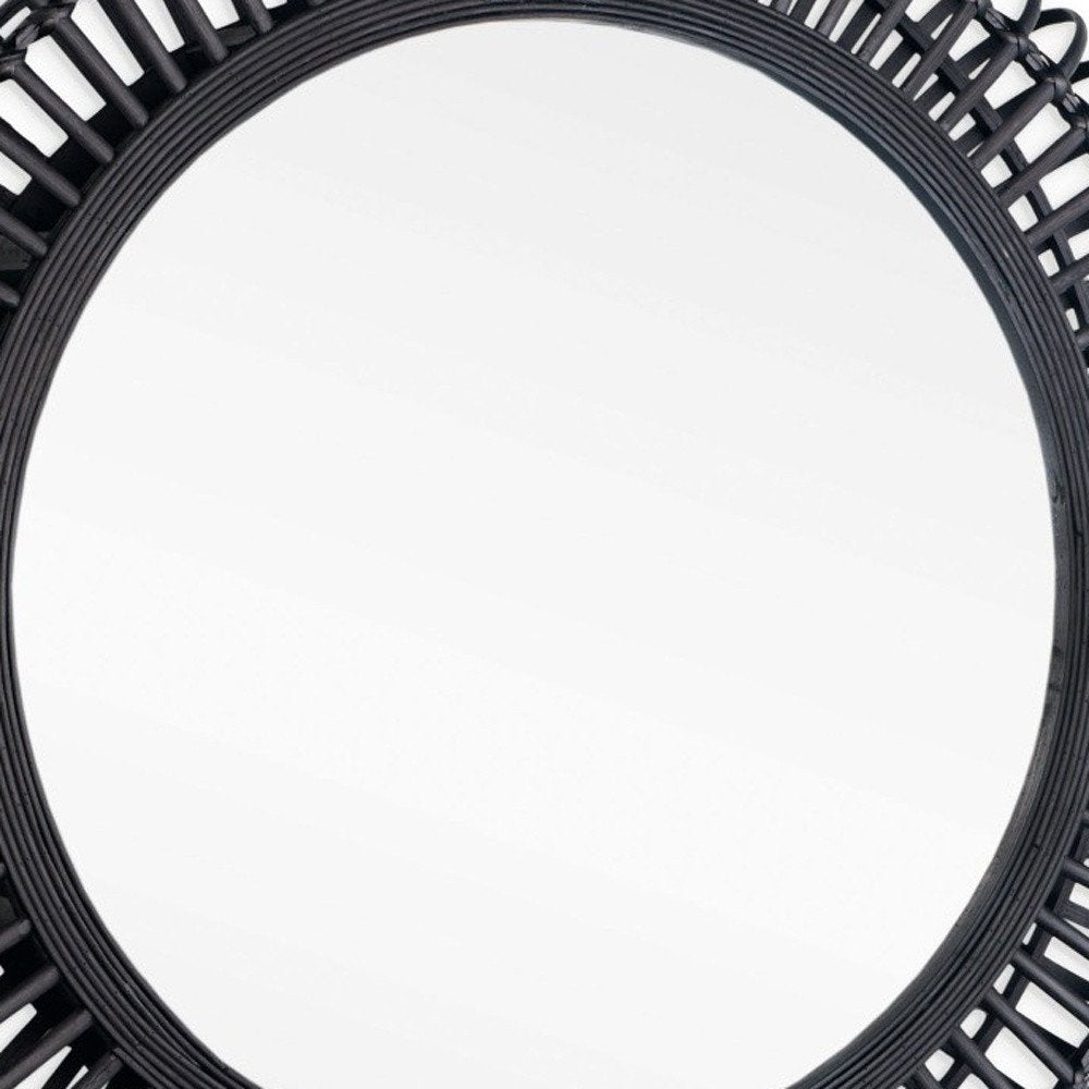 31" Black Bamboo Pierced Round Accent Mirror