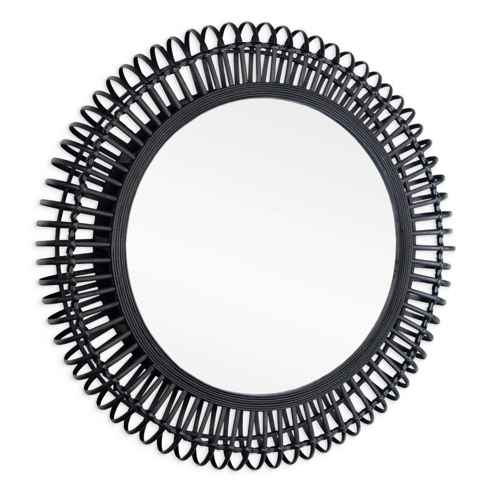31" Black Bamboo Pierced Round Accent Mirror
