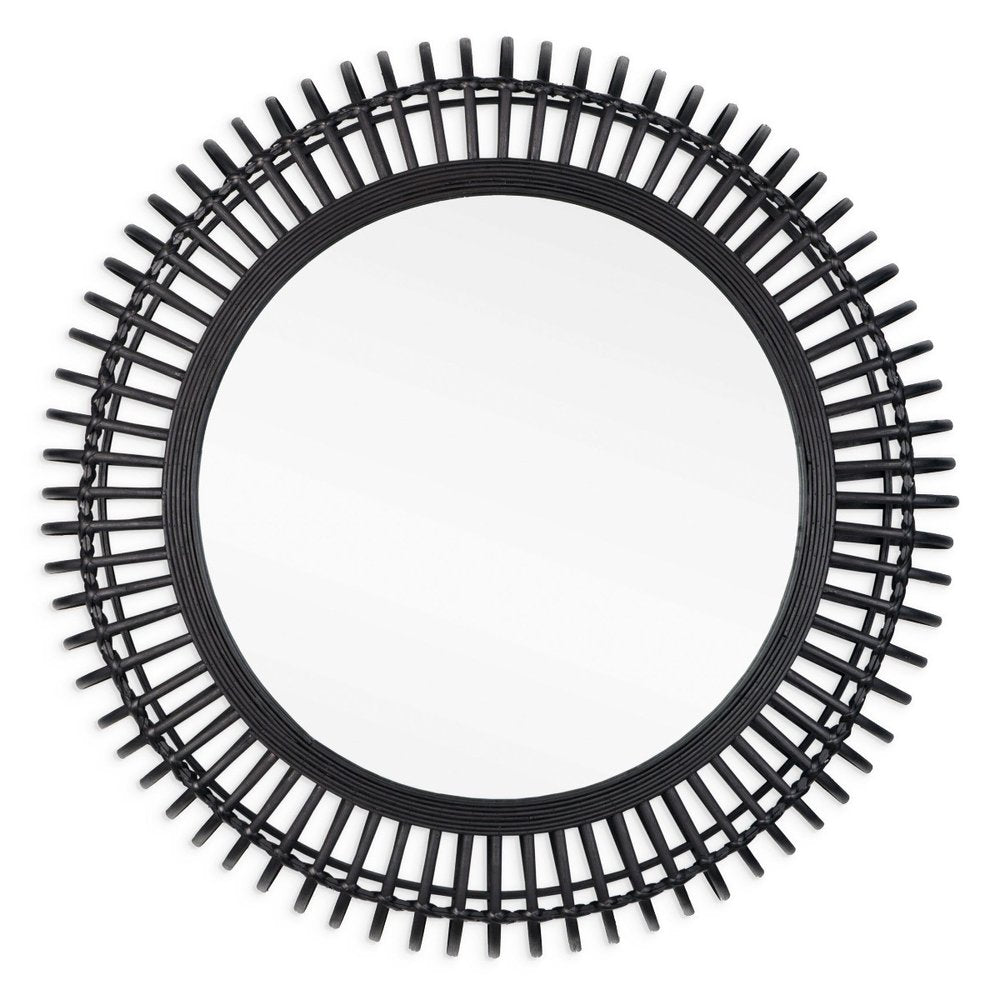 31" Black Bamboo Pierced Round Accent Mirror