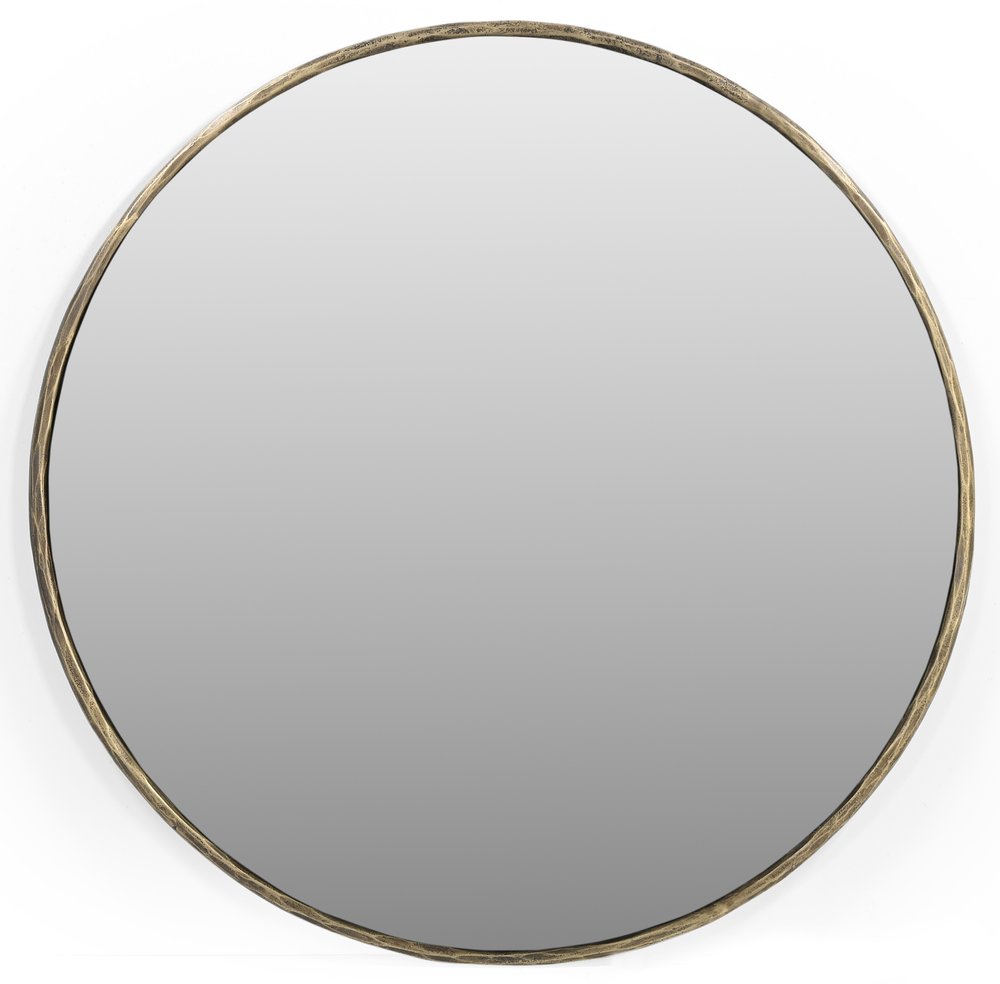 36" Antiqued Brass Iron Round Framed Accent Mirror