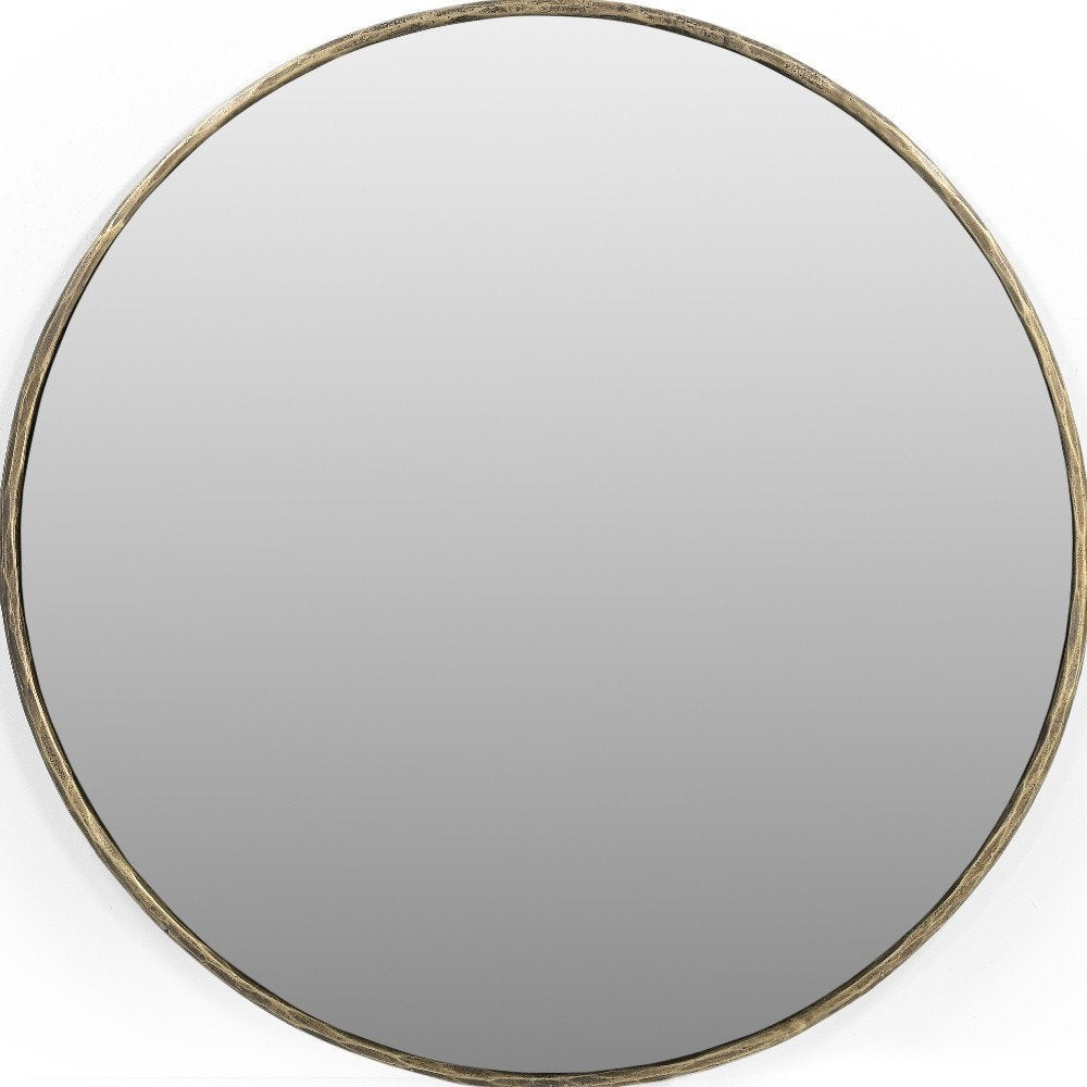 36" Antiqued Brass Iron Round Framed Accent Mirror