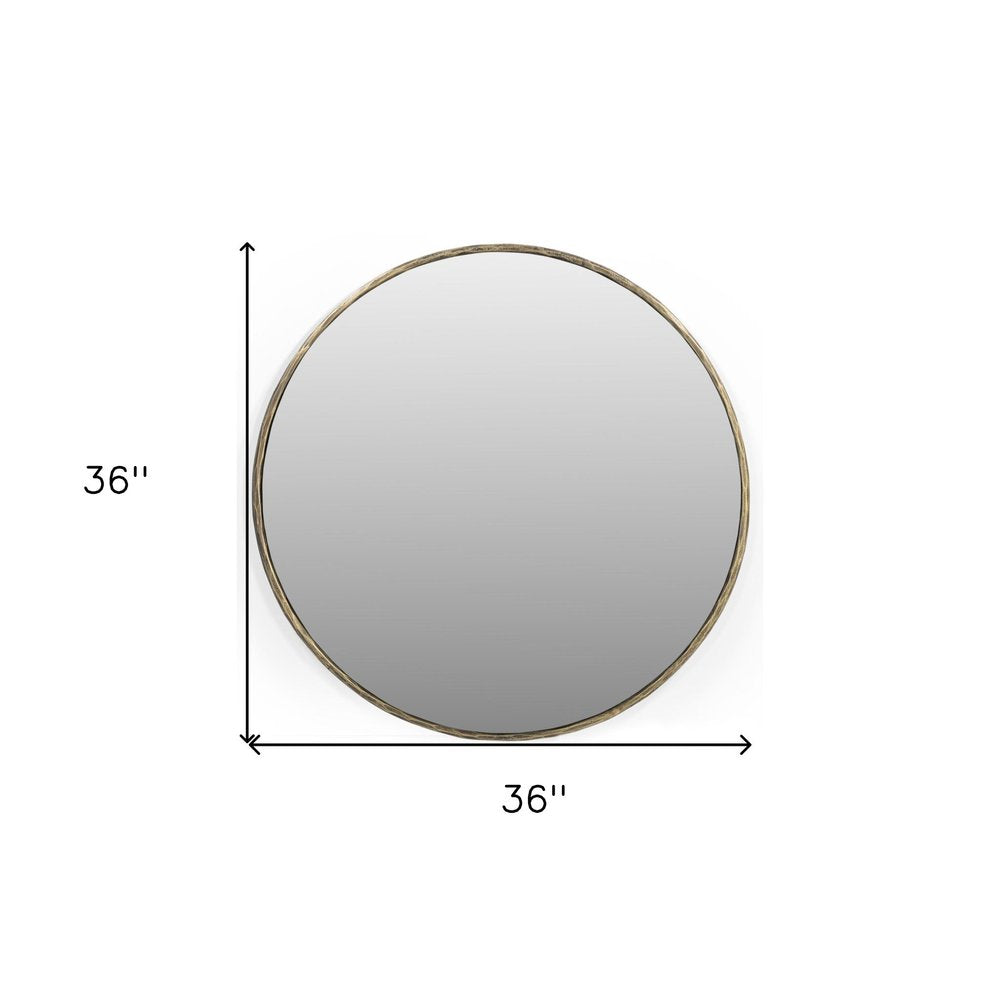 36" Antiqued Brass Iron Round Framed Accent Mirror