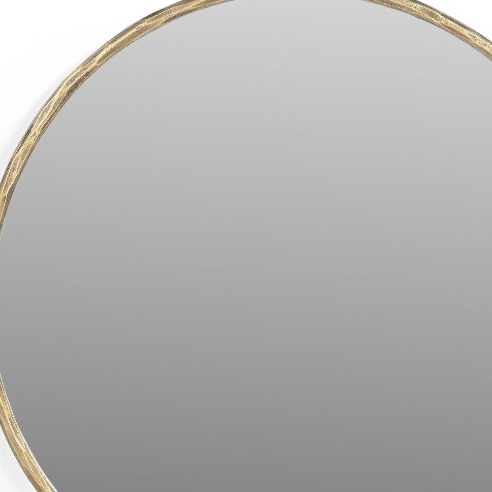 24" Antiqued Brass Iron Round Framed Accent Mirror