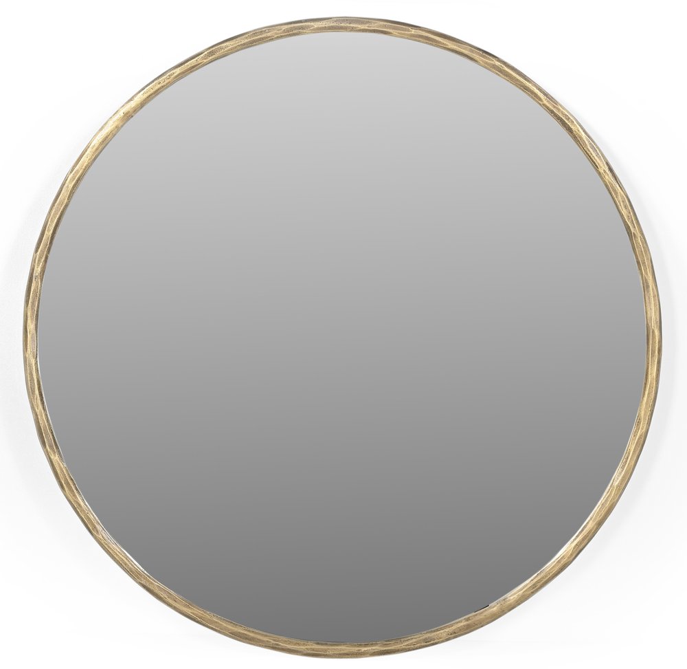24" Antiqued Brass Iron Round Framed Accent Mirror