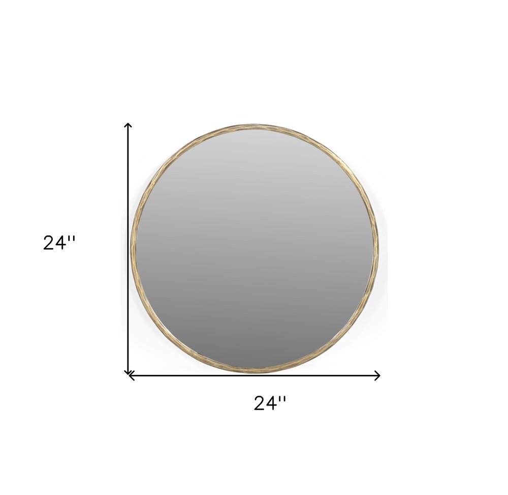 24" Antiqued Brass Iron Round Framed Accent Mirror
