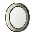 22" Champagne And Dark Brown Metal And Solid Wood Round Framed Accent Mirror