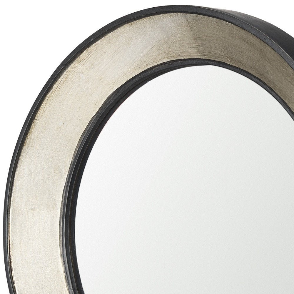 22" Champagne And Dark Brown Metal And Solid Wood Round Framed Accent Mirror