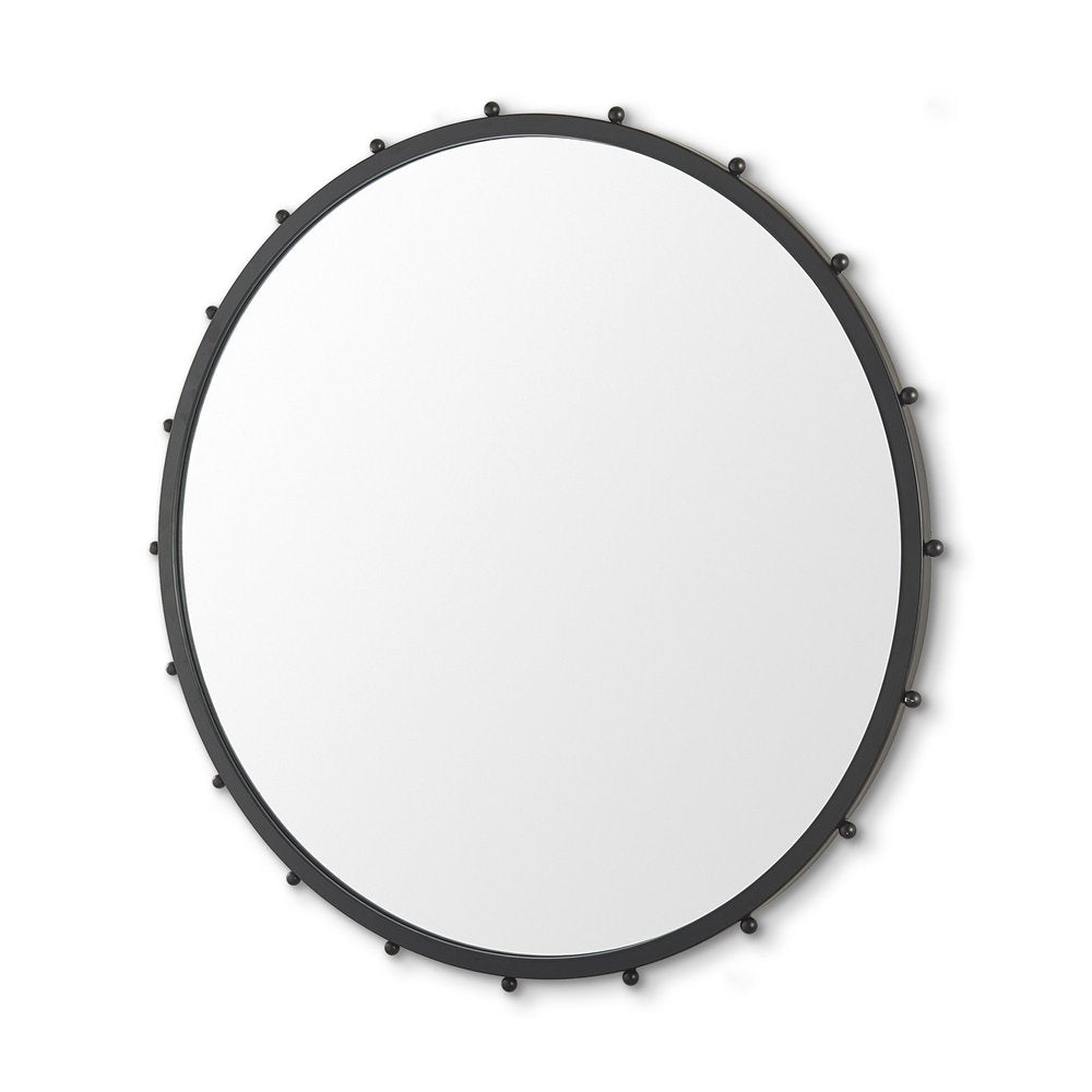 44" Black Metal Round Beaded Framed Accent Mirror