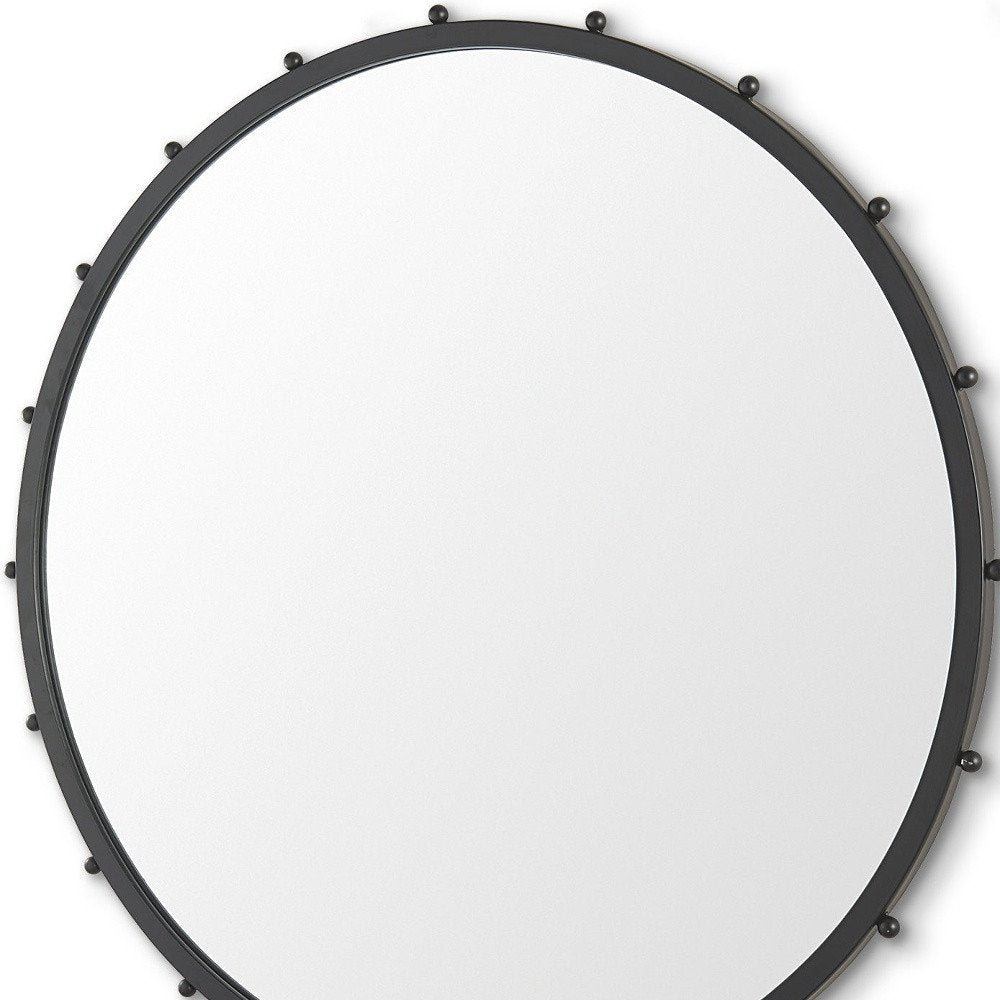 44" Black Metal Round Beaded Framed Accent Mirror