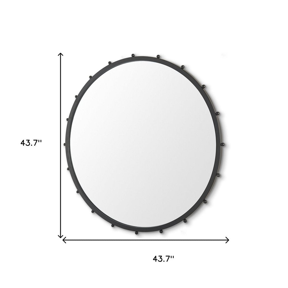 44" Black Metal Round Beaded Framed Accent Mirror