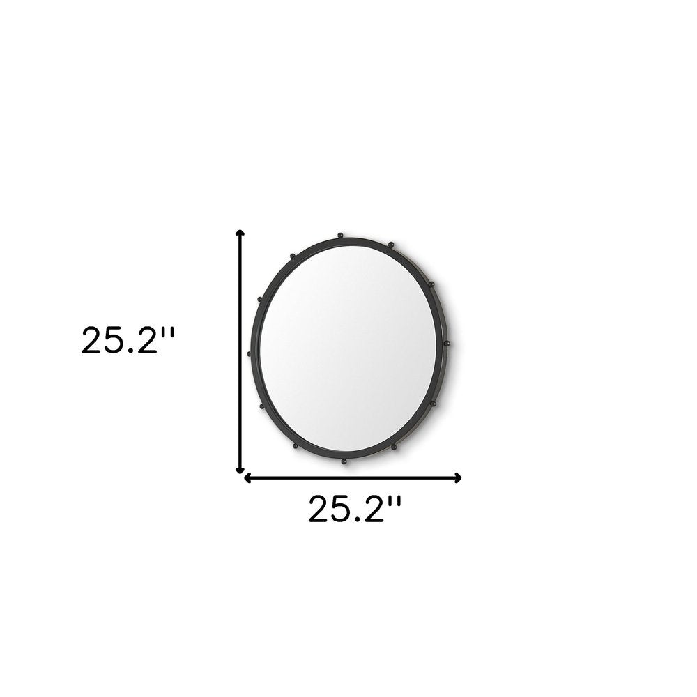 25" Black Metal Beaded Round Framed Accent Mirror