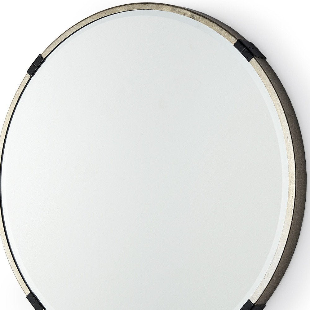 24" Gold And Black Metal Round Framed Accent Mirror