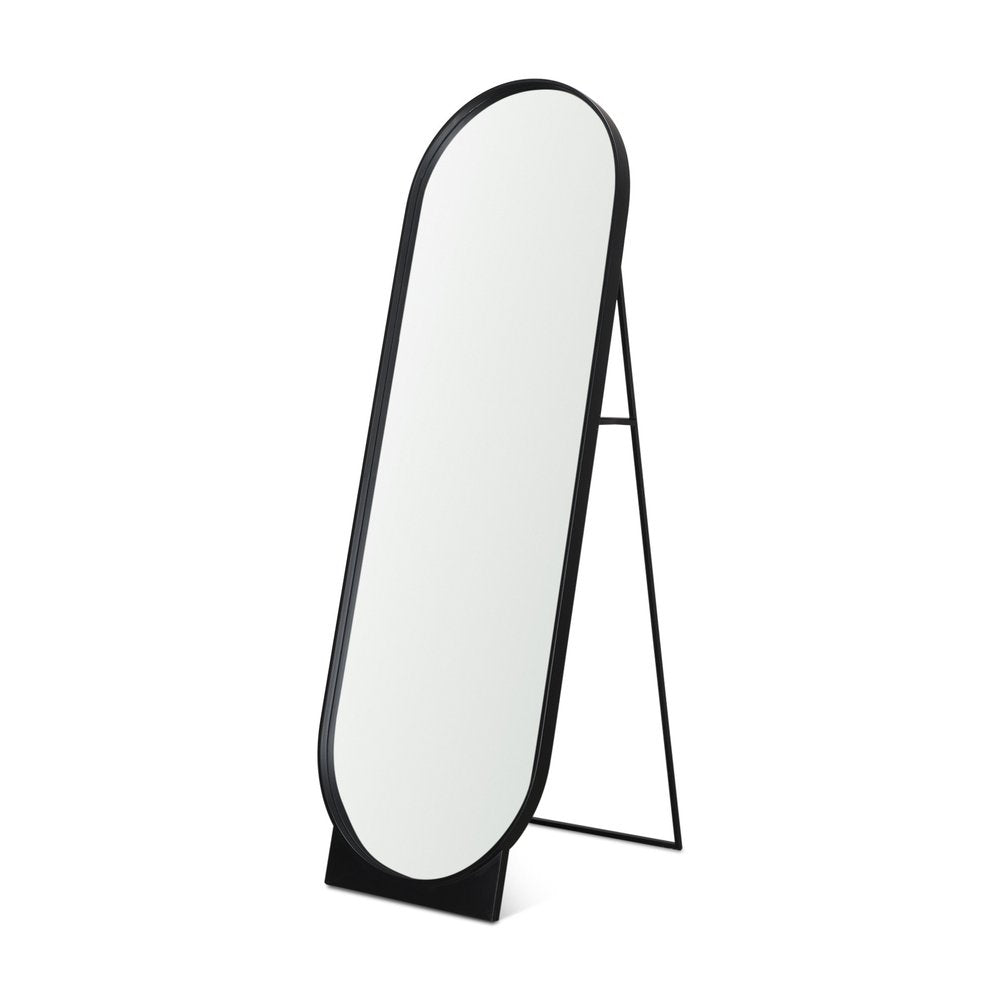 67" Black Metal Oval Freestanding Tilting Geometric Framed Standing Mirror