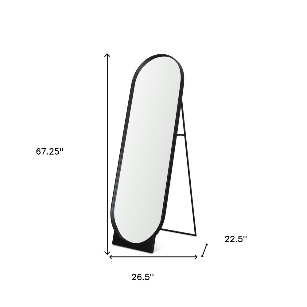 67" Black Metal Oval Freestanding Tilting Geometric Framed Standing Mirror