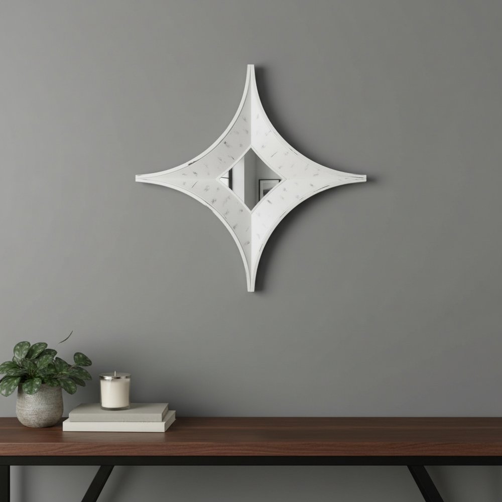 17" White Solid Wood Star Framed Accent Mirror